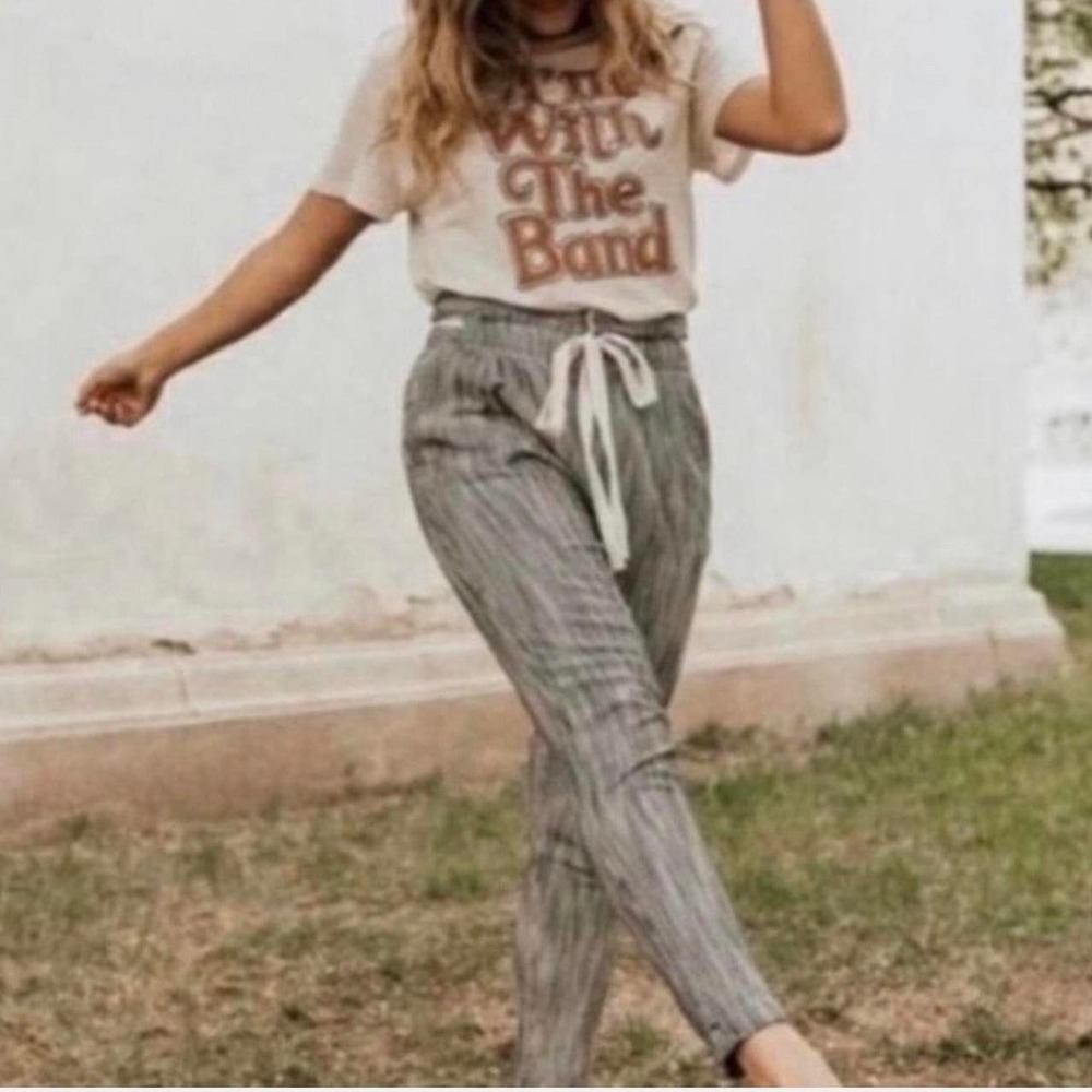 Free People Navy White Striped High Waisted Slim Straight Leg Crop Pants 4